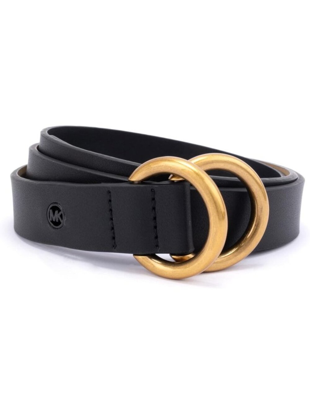 Michael Kors Women's 1 Inch Double Gold Ring Leather Belt Black Size S/M